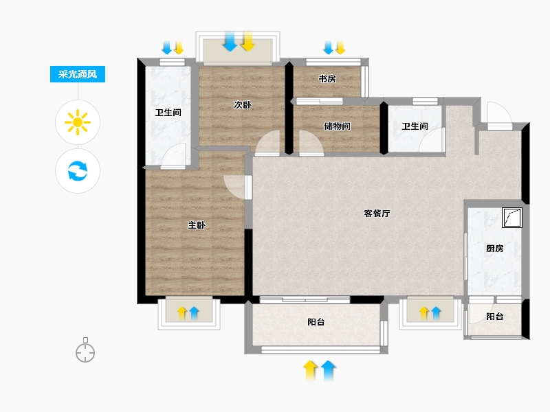 四川省-成都市-仁美熙和府-83.26-户型库-采光通风