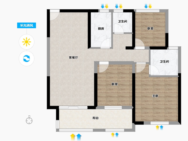 江苏省-泰州市-新峰尚-88.00-户型库-采光通风