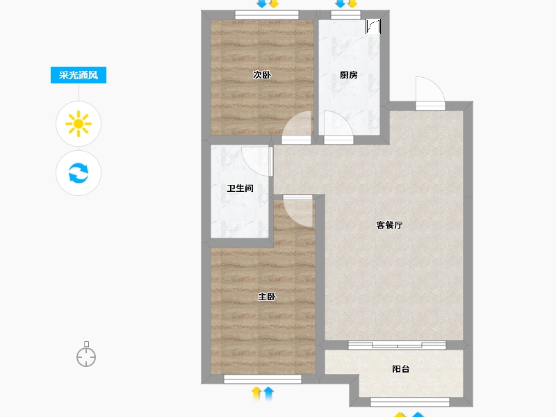 河北省-唐山市-花海国际-55.46-户型库-采光通风