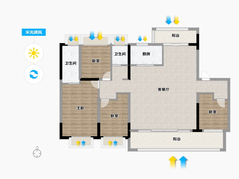 江苏省-泰州市-泰州中南君启-136.00-户型库-采光通风