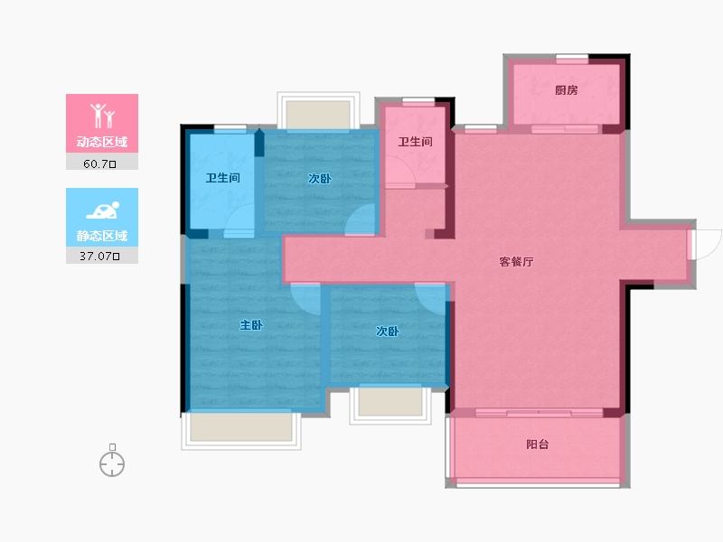 四川省-成都市-华侨城粼港樾府-87.23-户型库-动静分区