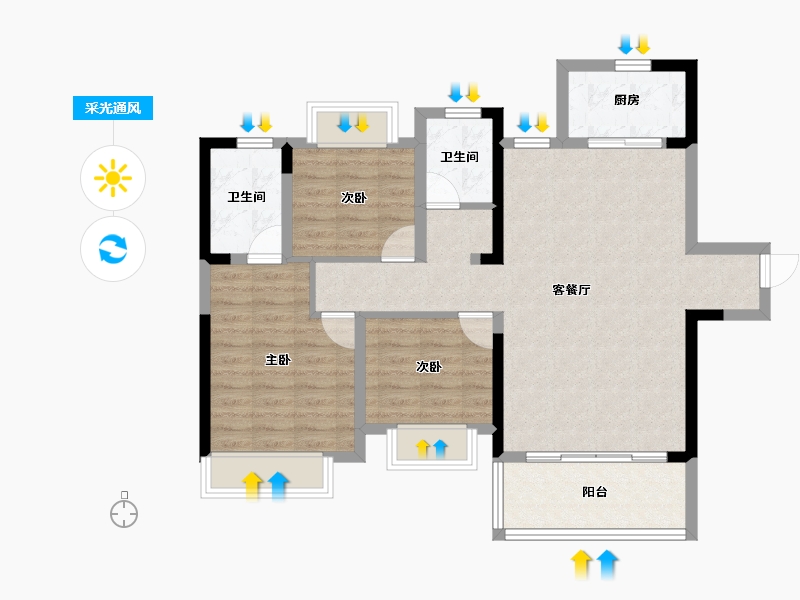 四川省-成都市-华侨城粼港樾府-87.23-户型库-采光通风