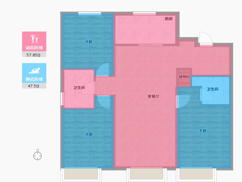 内蒙古自治区-包头市-万科城-95.30-户型库-动静分区