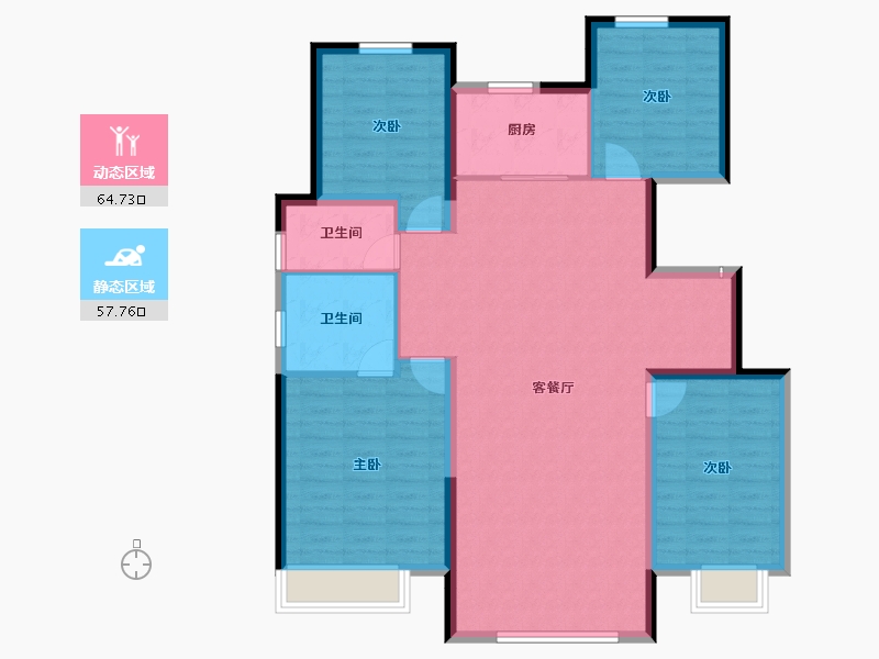 内蒙古自治区-包头市-远洲大都汇-111.39-户型库-动静分区