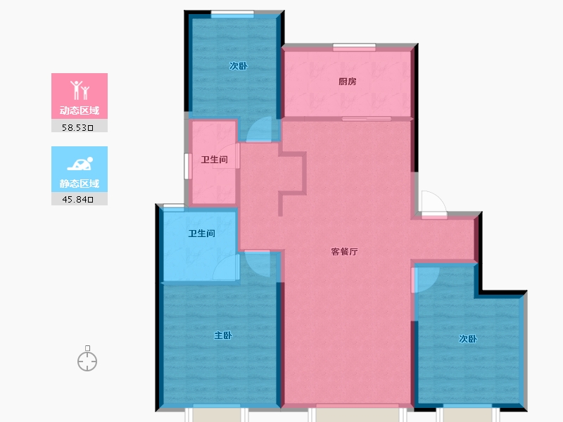 内蒙古自治区-包头市-远洲大都汇-93.89-户型库-动静分区