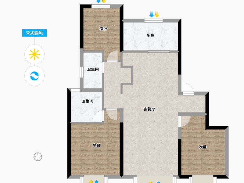 内蒙古自治区-包头市-远洲大都汇-93.89-户型库-采光通风