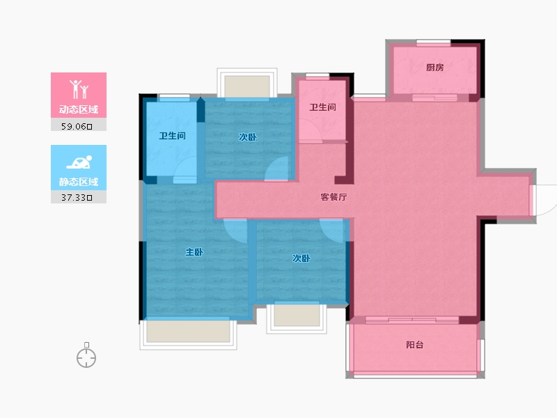 四川省-成都市-华侨城粼港樾府-85.88-户型库-动静分区