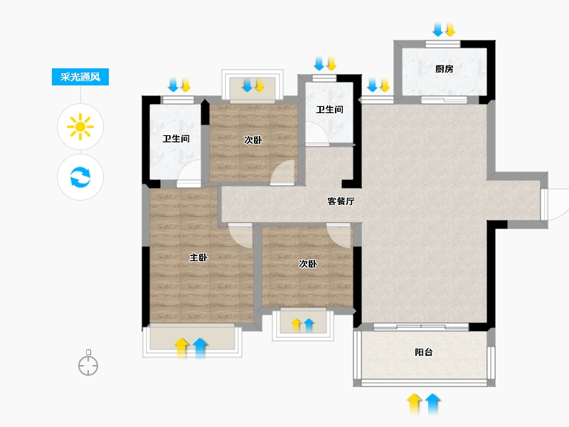 四川省-成都市-华侨城粼港樾府-85.88-户型库-采光通风