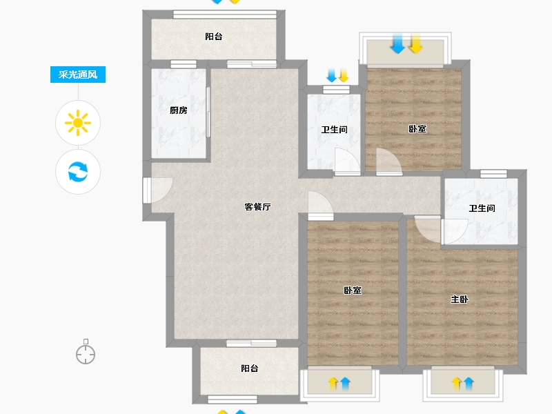 湖南省-长沙市-明昇壹城-二期-96.00-户型库-采光通风