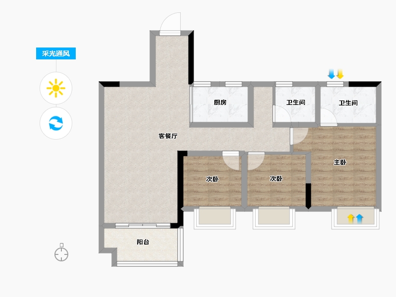 四川省-成都市-华侨城粼港樾府-78.99-户型库-采光通风