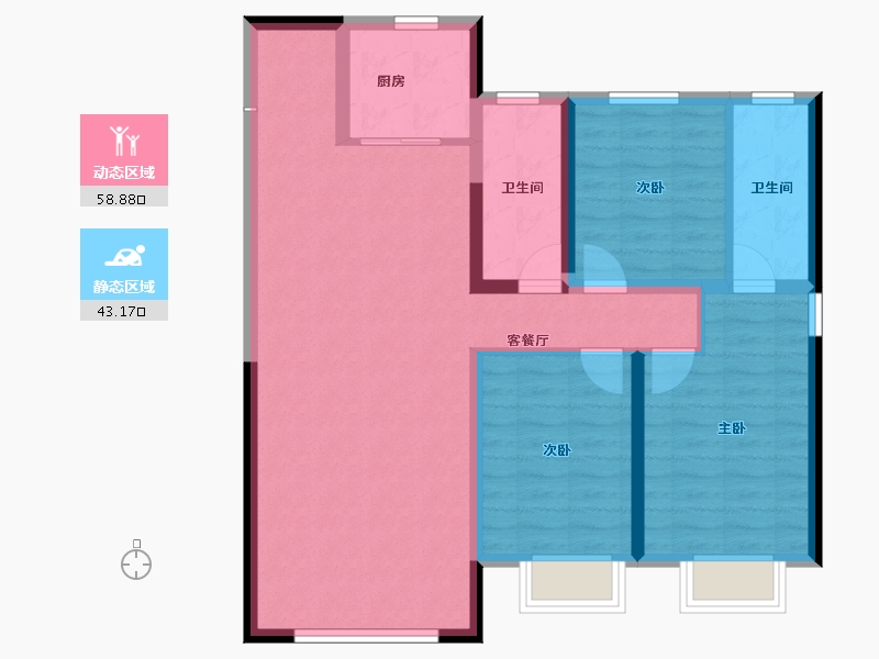 内蒙古自治区-包头市-远洲大都汇-91.49-户型库-动静分区