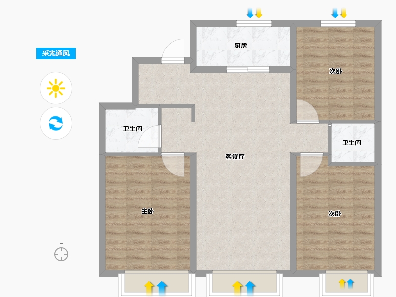 内蒙古自治区-包头市-万科城-85.60-户型库-采光通风