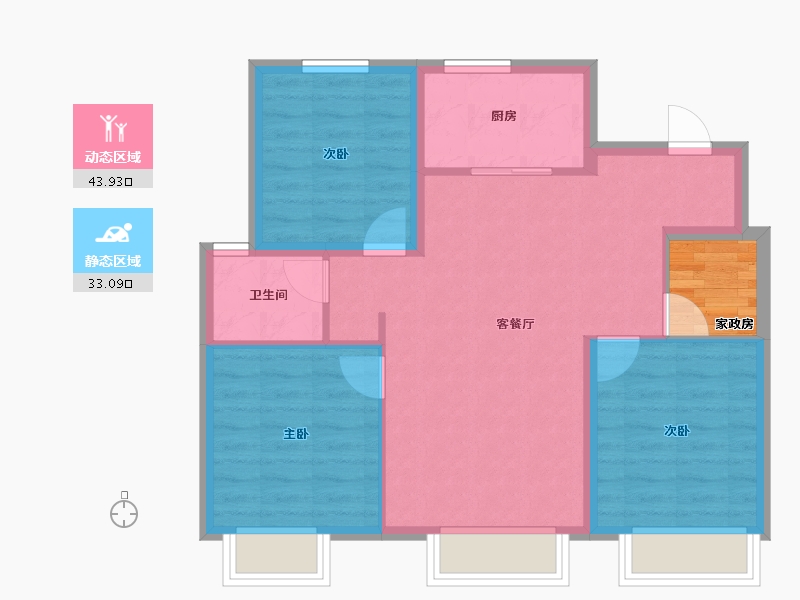 内蒙古自治区-包头市-远洲大都汇-72.31-户型库-动静分区