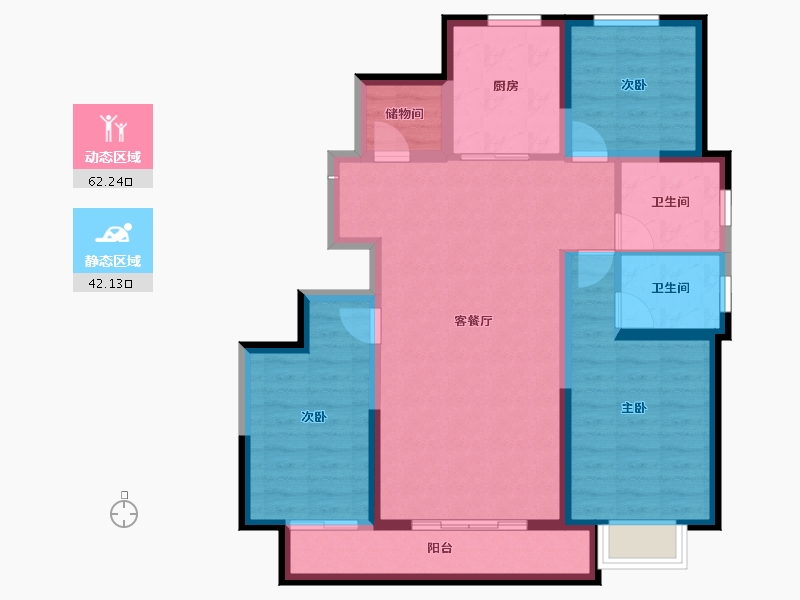 新疆维吾尔自治区-阿克苏地区-金凤凰百合公寓-93.10-户型库-动静分区