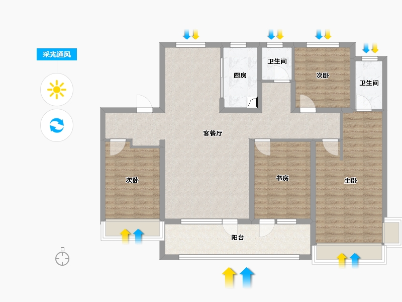 山东省-东营市-翡翠澜庭-128.74-户型库-采光通风