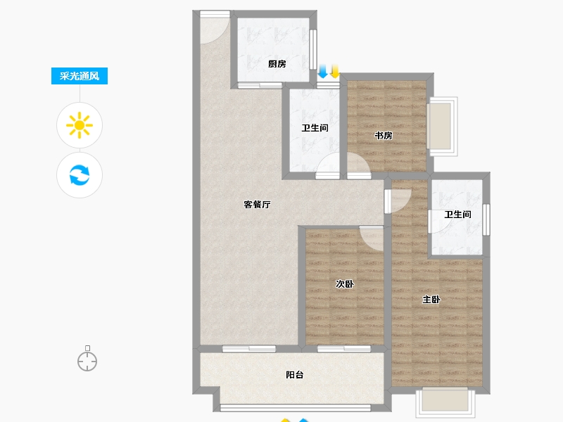 陕西省-安康市-御公馆三期-104.00-户型库-采光通风