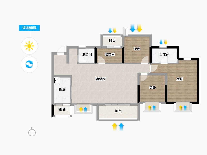 四川省-成都市-仁美熙和府-98.57-户型库-采光通风