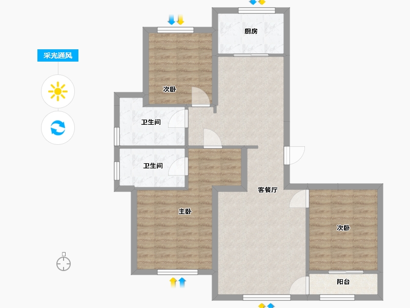 山东省-青岛市-绿城海棠印月-101.00-户型库-采光通风