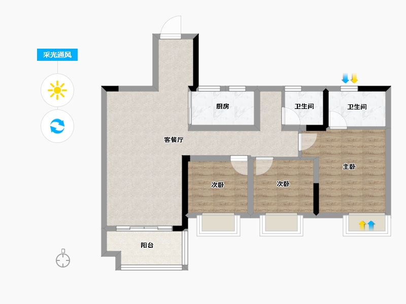 四川省-成都市-华侨城粼港樾府-77.70-户型库-采光通风