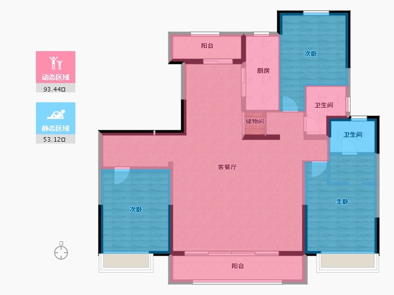 内蒙古自治区-包头市-中国铁建景晟学府-132.80-户型库-动静分区