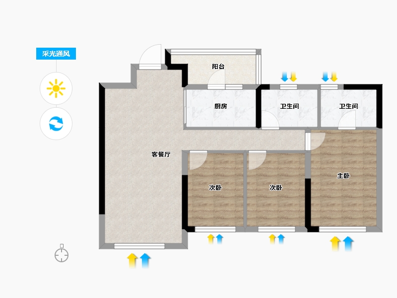 四川省-成都市-德信东原印江宸-79.61-户型库-采光通风