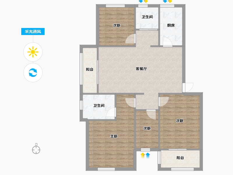 江苏省-淮安市-南方花园-110.00-户型库-采光通风