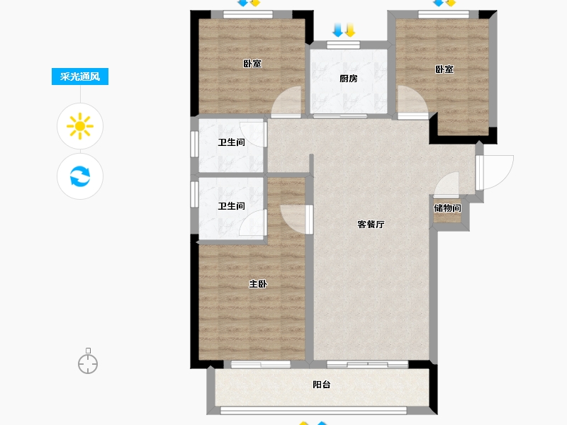 湖北省-宜昌市-阳光城文澜府-88.80-户型库-采光通风