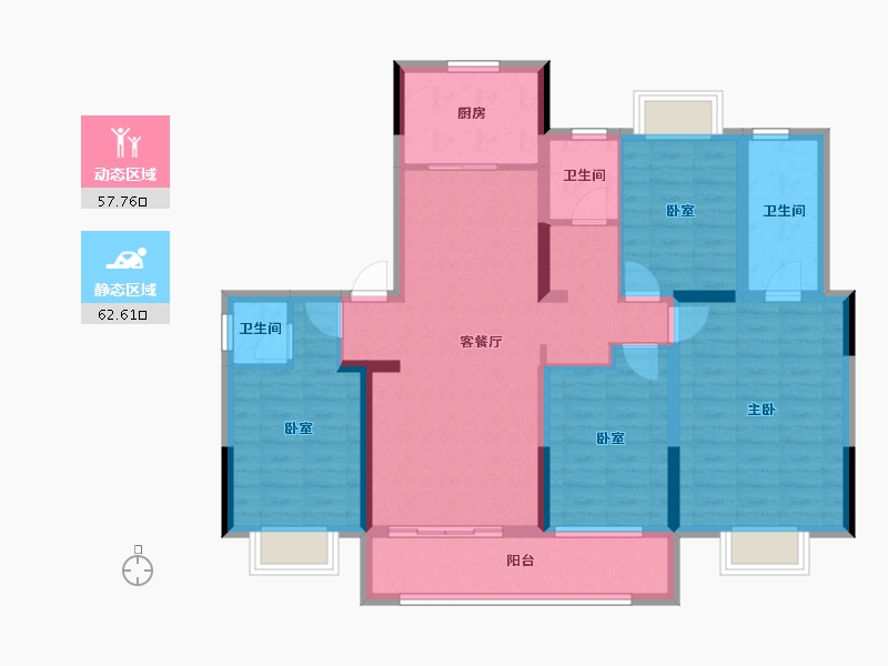 江苏省-泰州市-滨江城市花园-106.80-户型库-动静分区