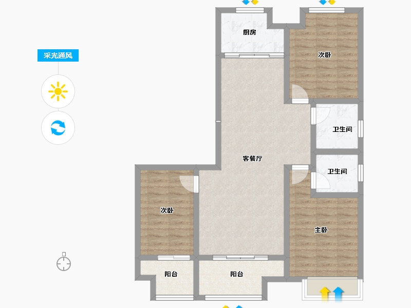 山西省-运城市-西建天茂国宾府-91.88-户型库-采光通风