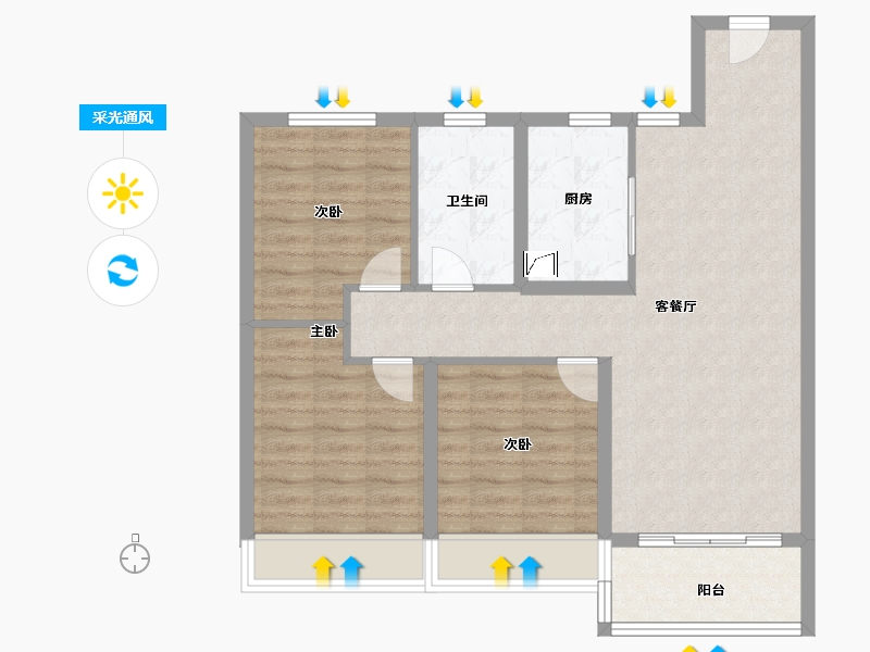 安徽省-芜湖市-伟星印江澜-80.00-户型库-采光通风