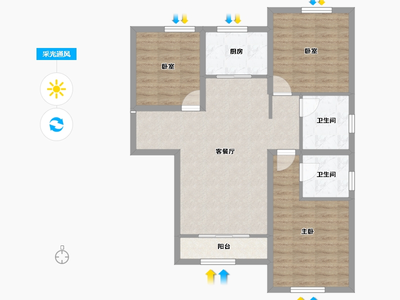 内蒙古自治区-包头市-滨海名都二期-82.38-户型库-采光通风