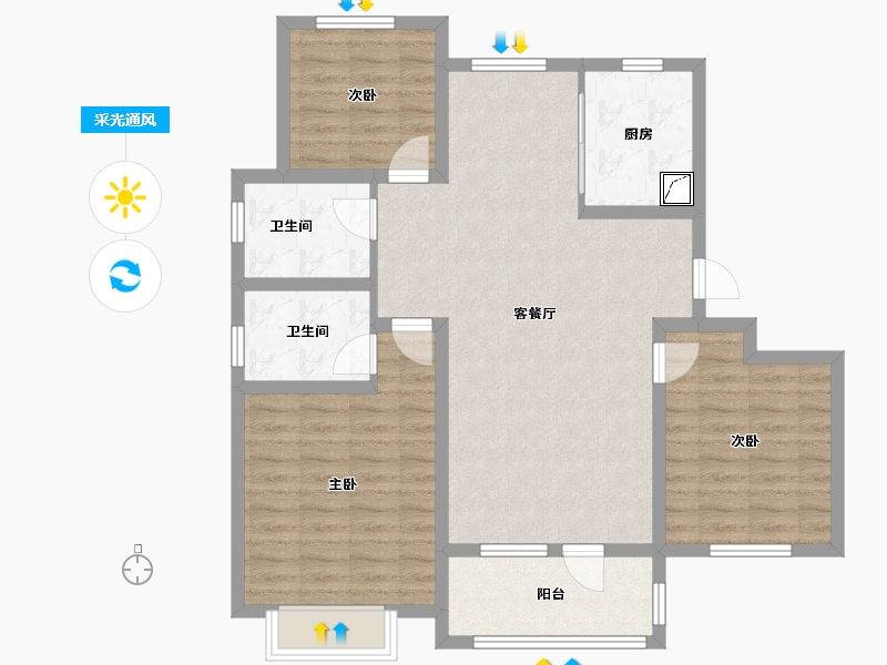 山东省-青岛市-云海臻府理想城-93.40-户型库-采光通风