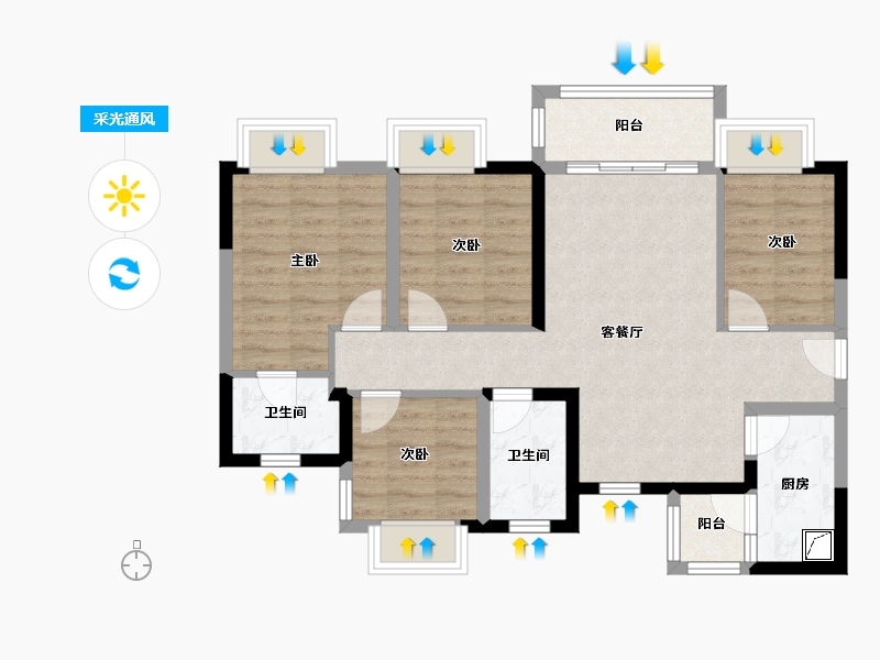 四川省-自贡市-绿地·新里城-96.00-户型库-采光通风