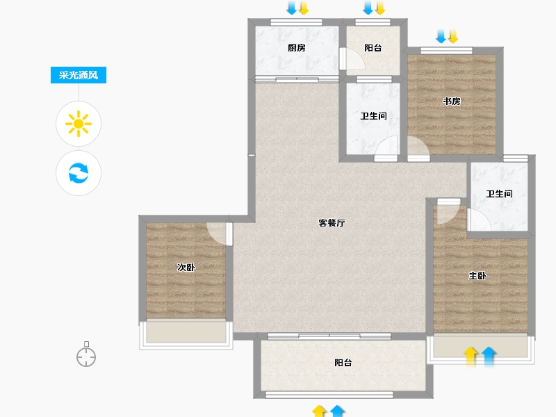 山西省-运城市-西建天茂国宾府-109.76-户型库-采光通风