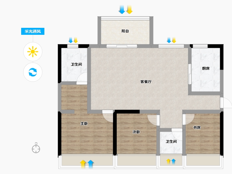 广东省-汕头市-怡璟海岸雅园-90.28-户型库-采光通风