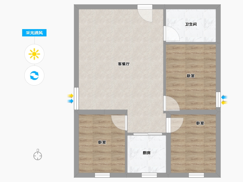 内蒙古自治区-包头市-青福新城-58.60-户型库-采光通风