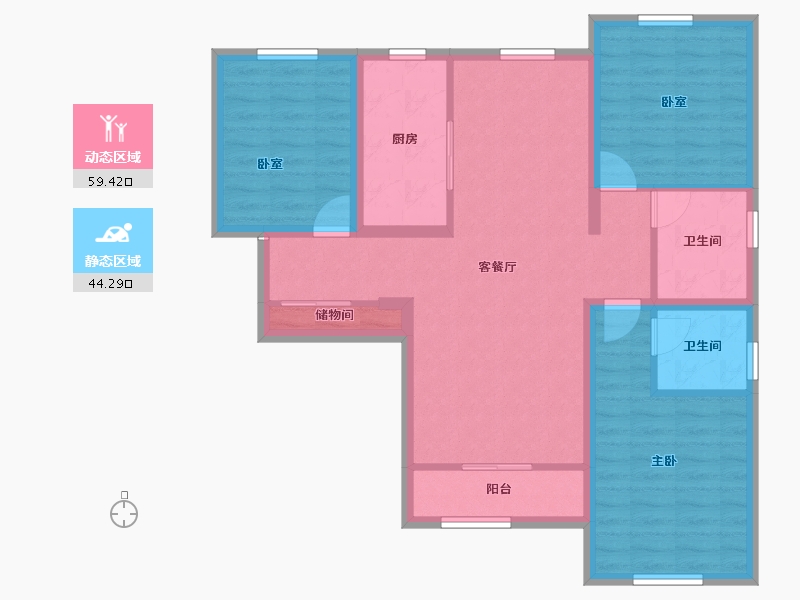 内蒙古自治区-包头市-滨海名都二期-92.52-户型库-动静分区