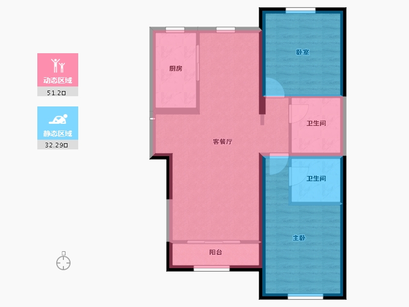 内蒙古自治区-包头市-滨海名都二期-74.90-户型库-动静分区