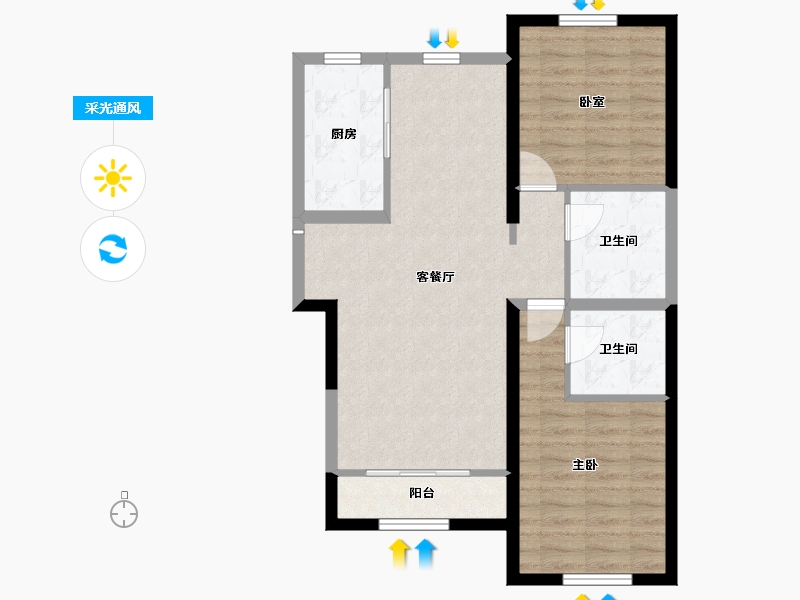 内蒙古自治区-包头市-滨海名都二期-74.90-户型库-采光通风