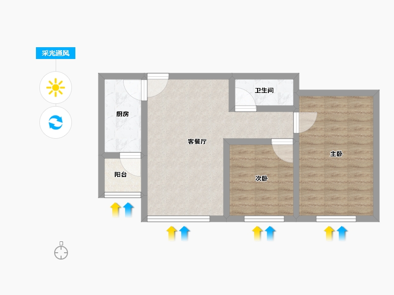 河北省-廊坊市-狮子城丁香园-57.20-户型库-采光通风