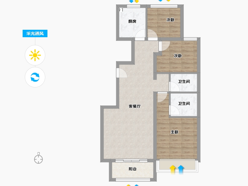 河北省-廊坊市-狮子城丁香园-76.75-户型库-采光通风