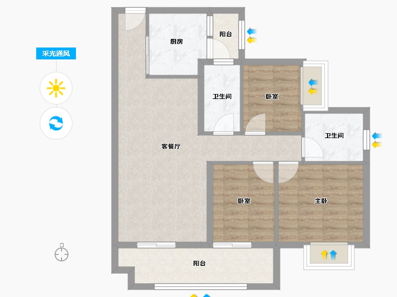 广东省-江门市-敏捷翡翠华府-75.68-户型库-采光通风