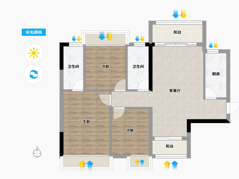 广西壮族自治区-桂林市-宁铁叠彩佳园-80.14-户型库-采光通风