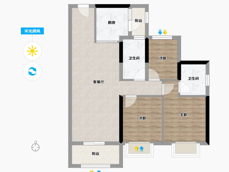 广东省-江门市-恩平碧桂园世纪城-75.40-户型库-采光通风