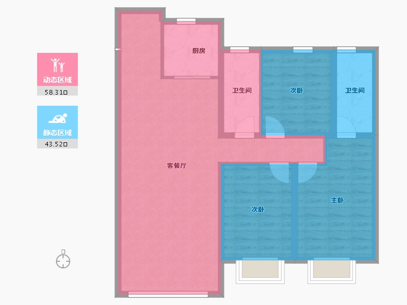 内蒙古自治区-包头市-远洲大都汇-91.46-户型库-动静分区