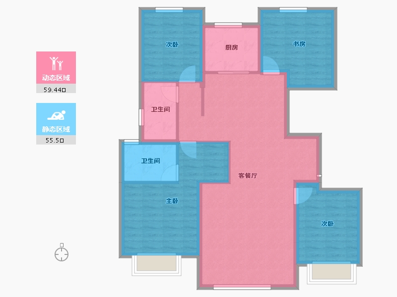 内蒙古自治区-包头市-远洲大都汇-103.45-户型库-动静分区