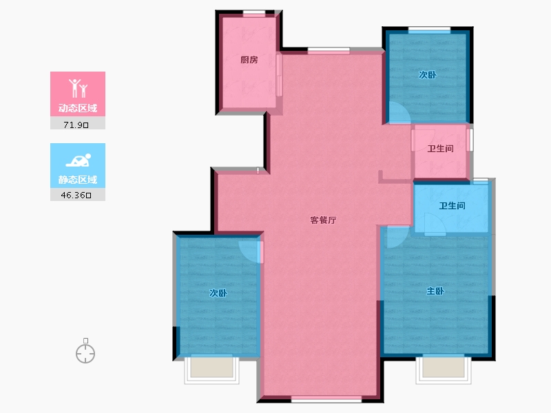 内蒙古自治区-包头市-远洲大都汇-107.48-户型库-动静分区