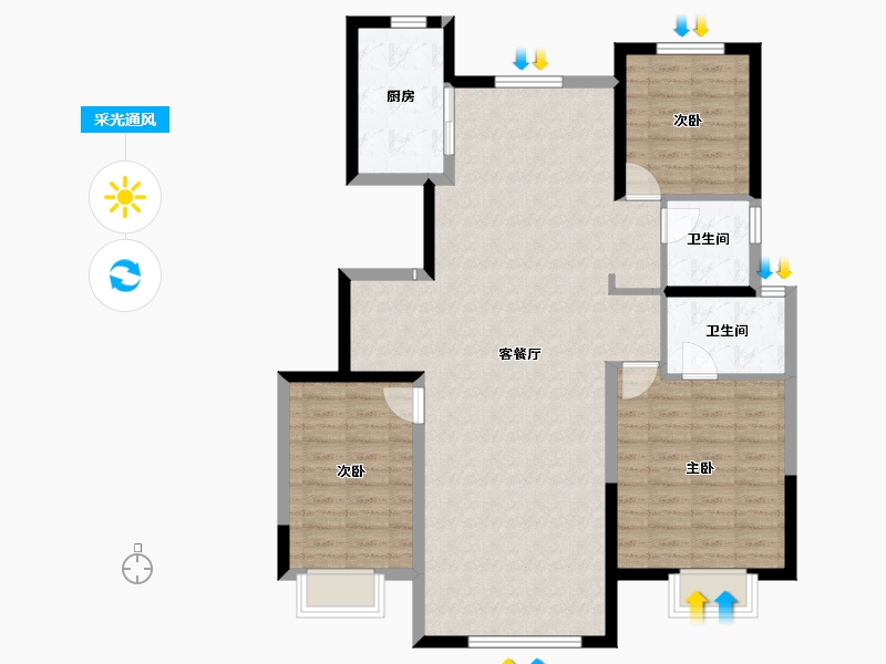 内蒙古自治区-包头市-远洲大都汇-107.48-户型库-采光通风