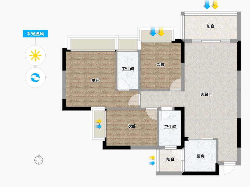 四川省-成都市-成都嘉和世纪城-85.58-户型库-采光通风