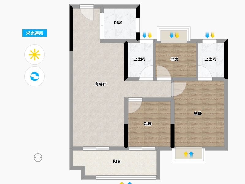 湖北省-孝感市-金港世纪城-84.81-户型库-采光通风